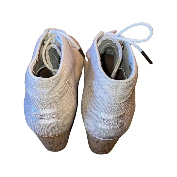 Toms Desert Lace up Cork Wedge Booties Linen Size 7.5 - Picture 3 of 6